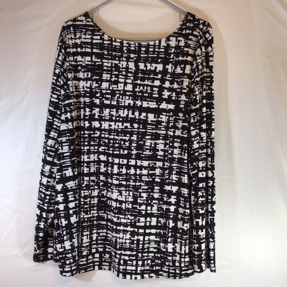 Tahari women's top black white size 2X long sleeve casual career stretch mature - Picture 2 of 12